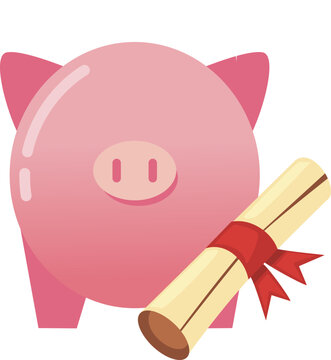 piggy bank with a diploma paper