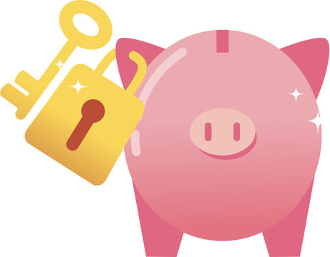 pink piggy bank with key