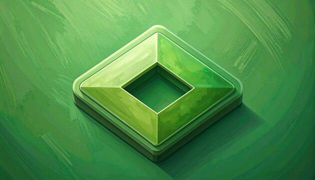 Green Glowing Geometric Diamond Shape on Dark Background.