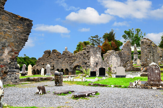 The historic site is the Abbey of the Four Masters (also called Donegal Abbey) in Donegal Town, Ireland. The ruins date back to the 15th century and are a former Franciscan monastery.