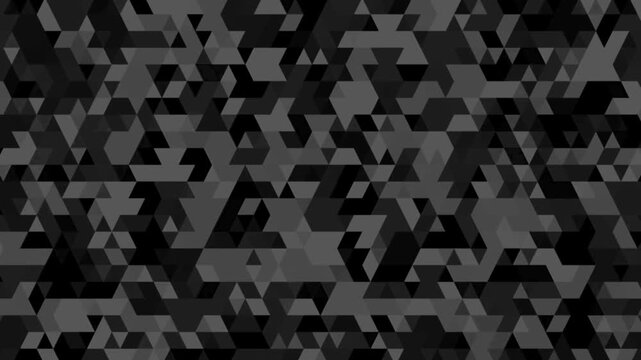 Abstract dark triangular pattern shifting in rhythmic motion dark grey geometric motion background footage.