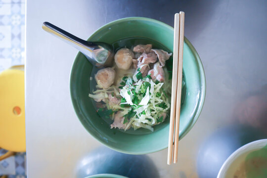 beef noodles or noodles, Chinese noodles or beef soup or meatball soup