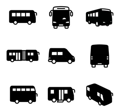 Collection of various bus icons and silhouettes