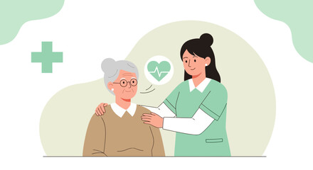 Fototapeta premium Caring nurse comforts elderly woman, symbolizing healthcare, support, and well-being