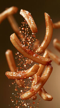 Fried Potato Fries with Salt and Sugar Sprinkles