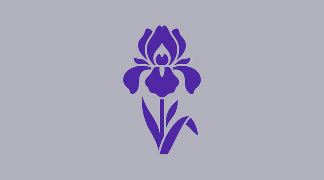 Stylized purple iris flower illustration on gray background.