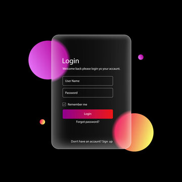 The &ldquo;Login&rdquo; form template for the user interface, application, and website. Username, email address, and password. Glasmorism transparent.