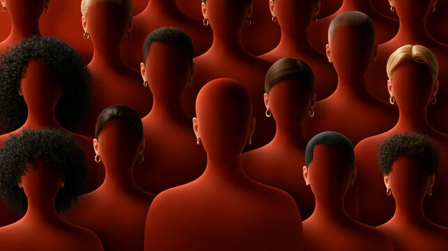 Diverse Group of Faceless People in Red Tones