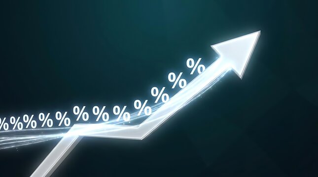 White arrow pointing up with percent symbols