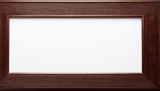 dark stained mahogany wood picture frame with mitered corners surrounds a blank white rectangular space for custom artwork or photography mockup