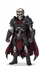 Naklejka premium Undead skeleton warrior mascot wearing dark fantasy armor and red cape
