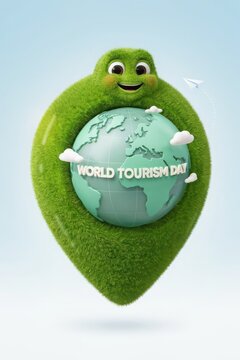 World Tourism Day Location Pin with Globe Illustration. World Tourism Day, Tourism Day, World Travel Day
