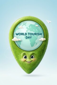 World Tourism Day Location Pin with Globe Illustration. World Tourism Day, Tourism Day, World Travel Day