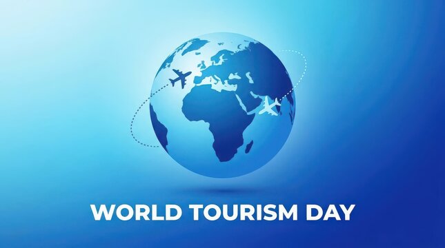 World Tourism Day Globe and Airplanes Illustration. World Travel Day, Happy Tourism Day
