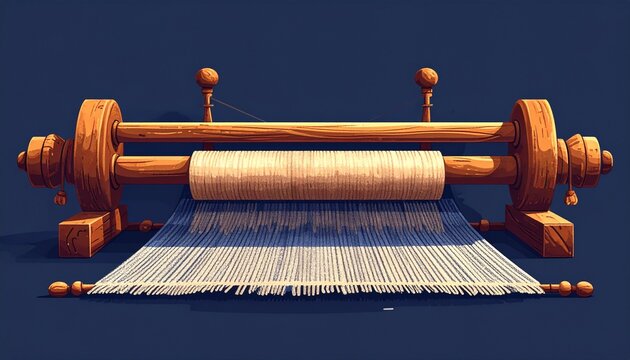 Ancient Wooden Weaving Loom with Textured Fabric.