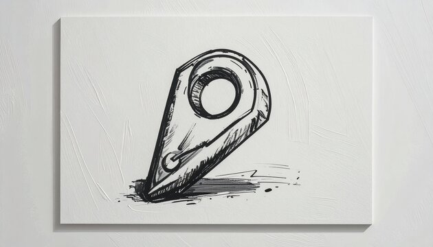 Hand drawn location pin sketch on white background.