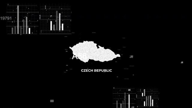 Czech republic map animation showcasing economy, infrastructure, technology, population, energy, trade, and national development data for presentations, films, documentaries, and motion graphics.