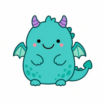 cute cartoon  monster alien with wings and horns on white background