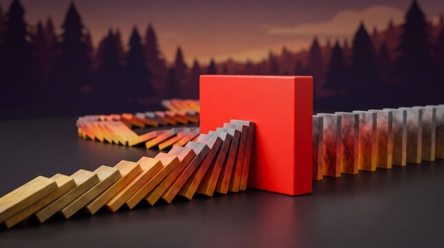 A creative arrangement of colorful dominoes leading to a vibrant square, representing dynamic movement and interaction.