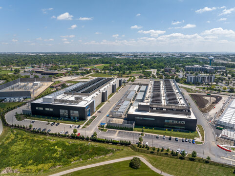 Aerial view of NTT Global Data Center campus and power substation infrastructure