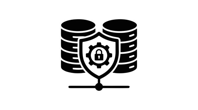 Vector illustration of secure database server icon set, data protection and storage security on a transparent background