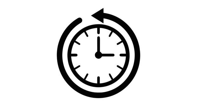 Vector illustration of clock with circular arrow icon on a transparent background