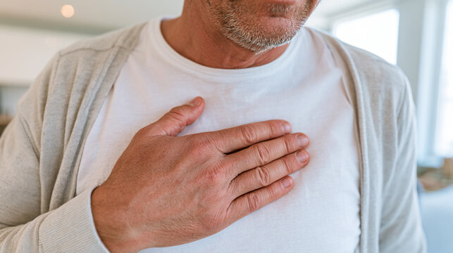 Man Experiencing Heart Palpitations and Chest Pain
