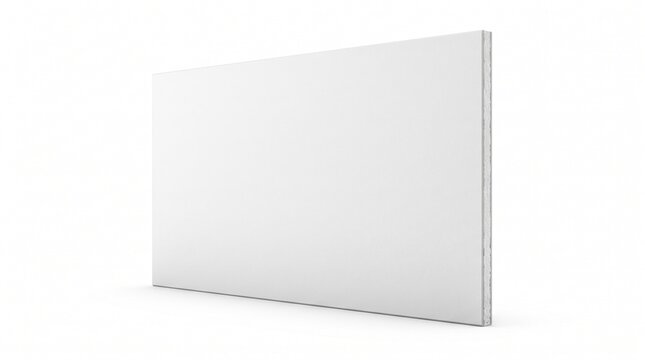 A rectangular white panel with smooth surface and thin gray edge. Clean, minimalist look on white background. Likely drywall, gypsum board, or foam board for construction and interiors.