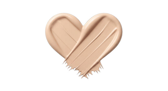 Heart Shape Makeup Swatch - Foundation Cream Stroke on White Background