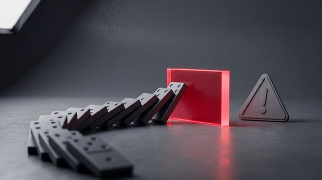 Innovative representation of cause and effect with geometric shapes and dominoes symbolizing decision-making.