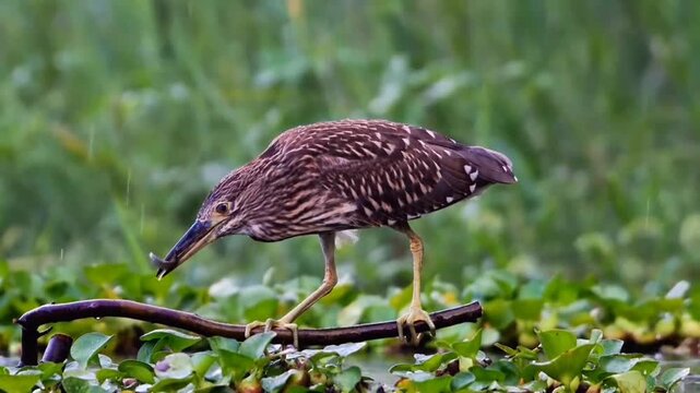 Immature Black-crowned Night Heron Catching Loach