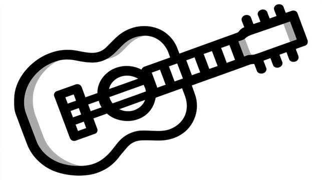 Minimalist guitar icon outline drawing for musical design with instrument, acoustic