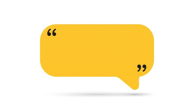 Close-up of a yellow speech bubble with quotation marks for communication design