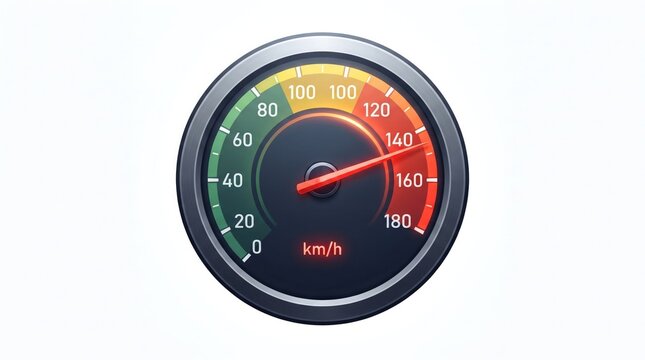 Digital speedometer gauge displaying high velocity in kilometers per hour with glowing red needle