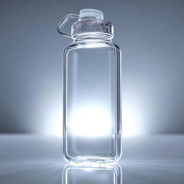 Empty transparent reusable plastic water bottle with white cap reusable container