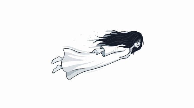 Flying Ghost or Spirit in White Gown Vector Illustration