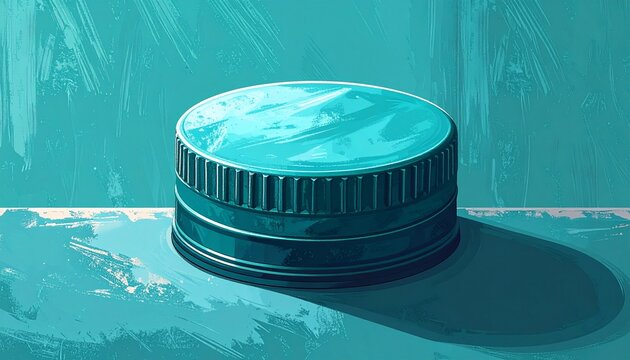 Closed black bottle cap on turquoise background.