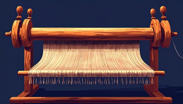 Vintage wooden weaving loom with natural thread.