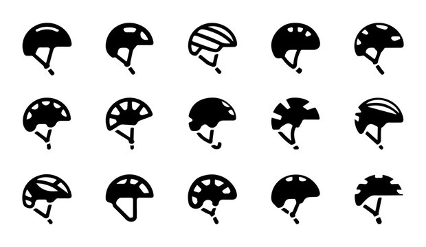 Cycling safety helmet icons featuring durable black head protection for urban commuters.