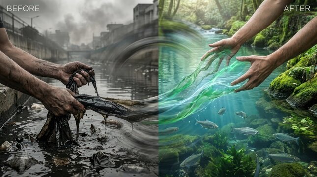 Comparison of polluted and clean river water environments.