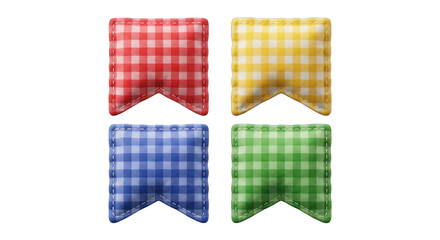 Fototapeta premium Four Colorful Gingham Fabric Bunting Flags on White Background