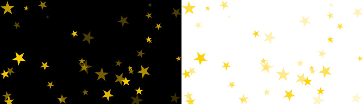 Falling gold star particles and magical dust on black and white background vector illustration
