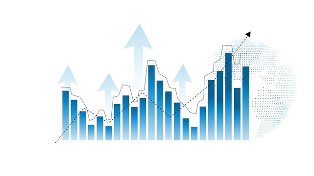 Financial Growth Chart with Arrows and Globe Animation, Abstract financial growth chart with arrows and globe