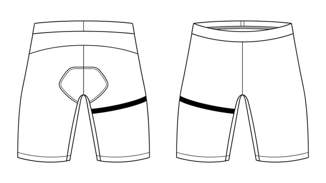 men's padded cycling biker shorts vector illustration front and back view fashion flat sketch on transparent background