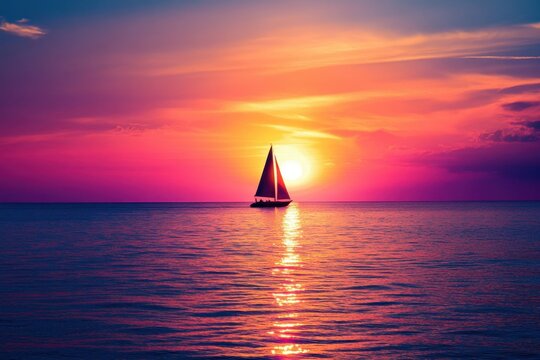 Sunset ocean sailboat sky horizon reflection water twilight
