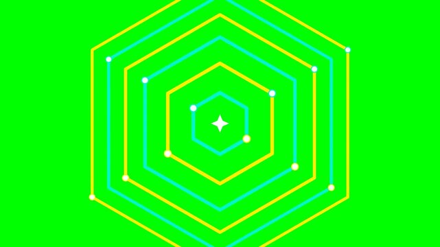 Abstract geometric pattern with concentric pentagons on green background