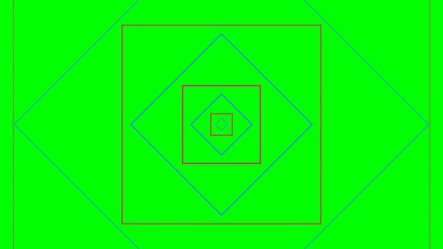 Concentric geometric squares and diamonds arranged on a vibrant green background