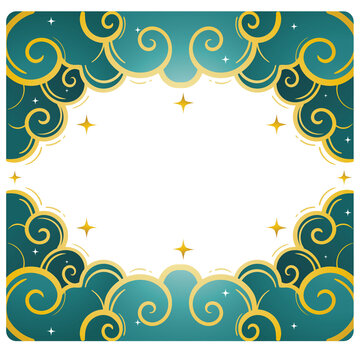 Celestial swirls frame a blank space