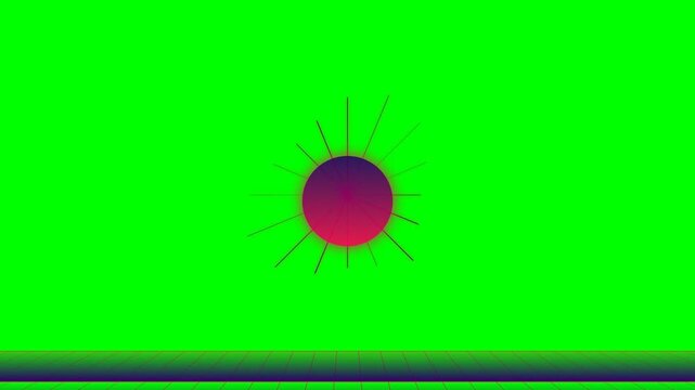 A vibrant gradient sun icon centered against a bold solid green background