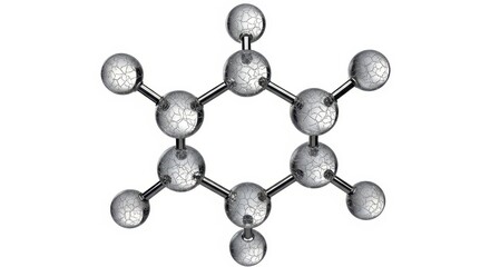 Obraz premium 3D Benzene Molecule Structure with Cracked Glass Texture Isolated on White Background for Science and Chemistry Research